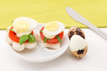 canape with quail eggsの写真素材