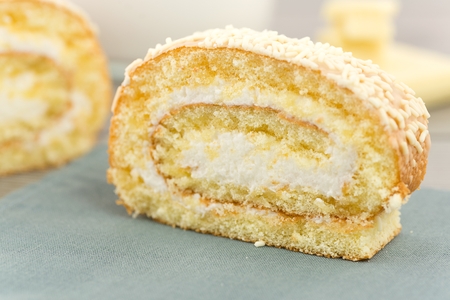 roll with cream milk and white chocolate の写真素材