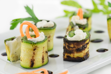 grilled zucchini rolls with cheeseの写真素材