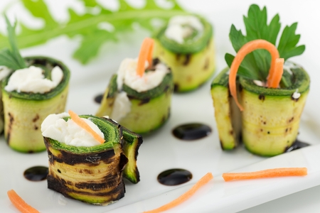 grilled zucchini rolls with cheeseの写真素材