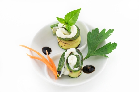 grilled zucchini rolls with cheeseの写真素材