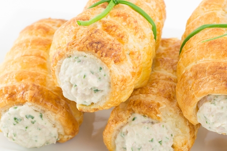 Puff pastry with ham mousse and arugulaの写真素材