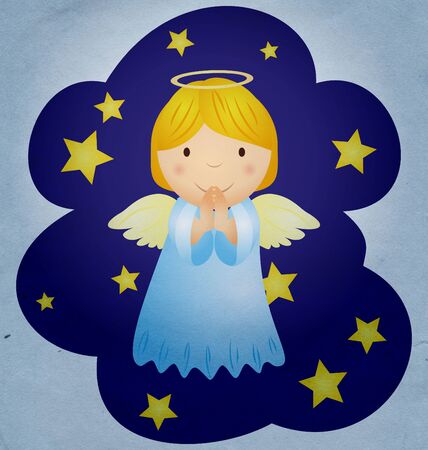 vintage christmas angel in the night skyの写真素材