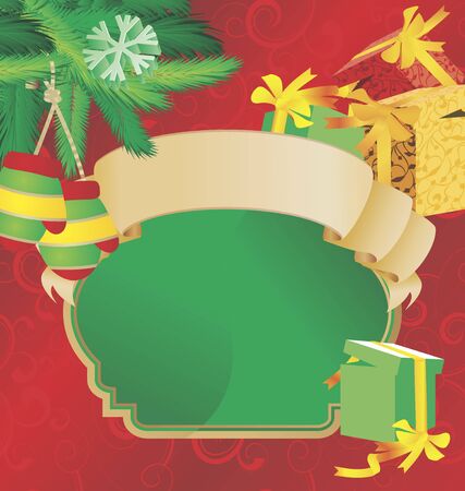 christmas scroll vintage illustration with gift boxesの写真素材