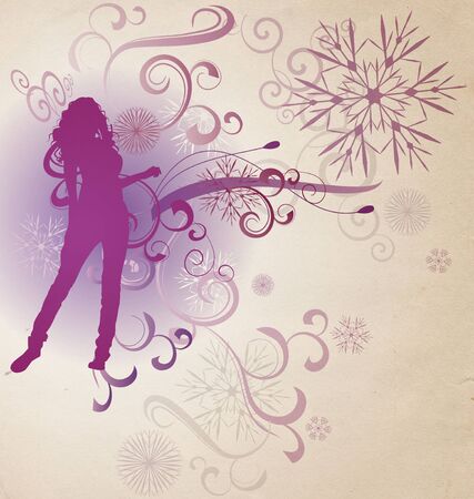 winter abstract woman silhouette retro illustration の写真素材