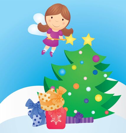 christmas tree and fairy vector cartoonの写真素材