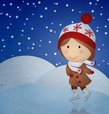 vintage cartoon girl skatingの写真素材