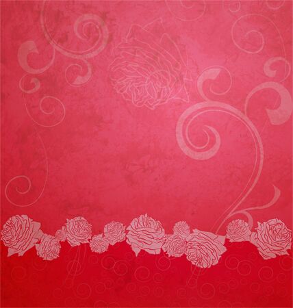 red textured illustration with roses borderの写真素材