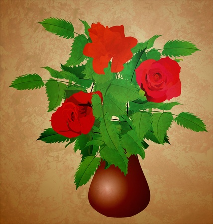 red roses in vase grunge illustration vintage styleの写真素材