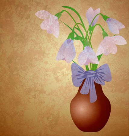 snowdrops in vase grunge illustration vintage styleの写真素材