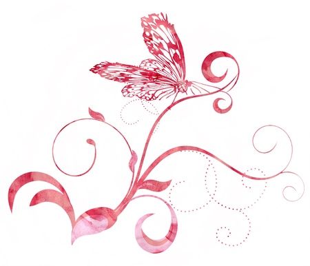 red pink butterfly curves CG watercolor illustrationの写真素材