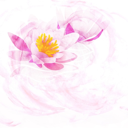 pink water lily CG watercolor illustration isolated on whiteの写真素材