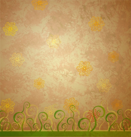 vintage style brown paper with yellow and green nature decorの写真素材