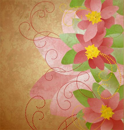 red flowers border grunge retro vintage  background boho styleの写真素材