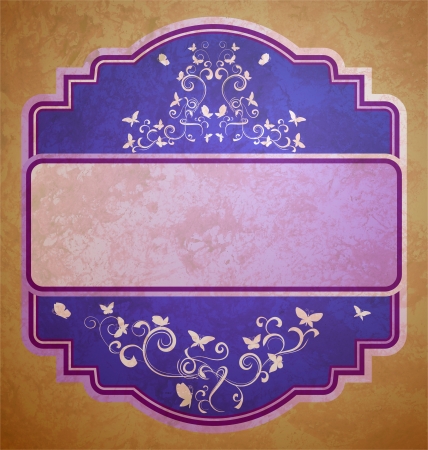 retro violet and pink frame on vintage paper backgroundの写真素材