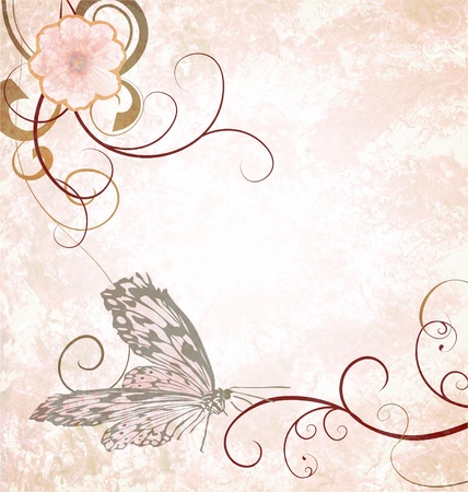 light pink grunge background with cosmos background and detailed butterflyの写真素材