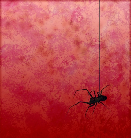 textured red background with spider silhouette horror imageの写真素材