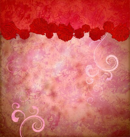 grunge red roses and hearts border flourishes background idea for valentines dayの写真素材