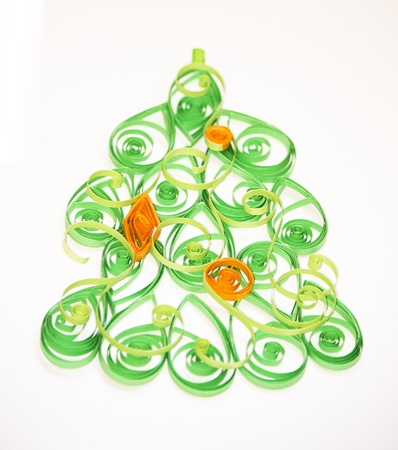 Handmade Christmas tree cut out from paper の写真素材