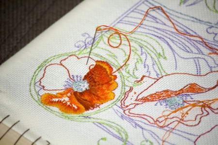 Handmade flower embroideryの写真素材