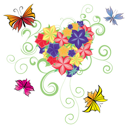 flowers and butterflies heartのイラスト素材