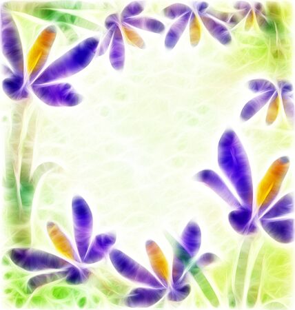 grunge spring flower crocus frame with green backgroundの写真素材