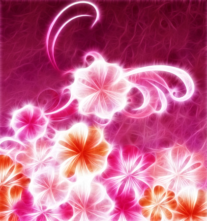 pink flowers on dark pink background grunge illustrationの写真素材