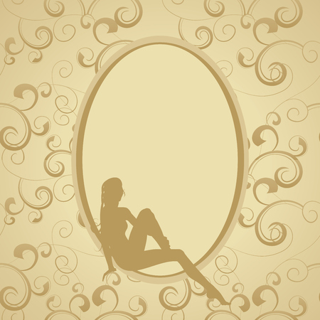 golden vintage frame with beauty woman sillhouetteのイラスト素材
