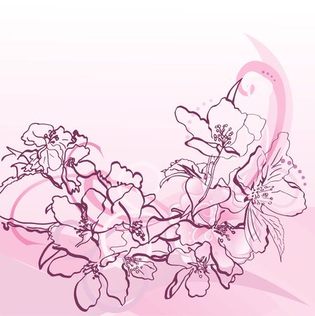 pink hand drawn flowers and decorative curvesのイラスト素材