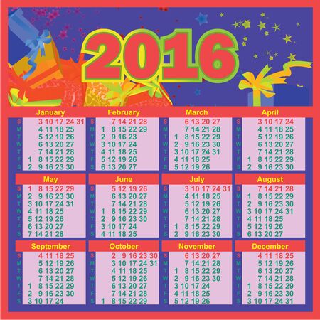 2016 year calendar englishのイラスト素材