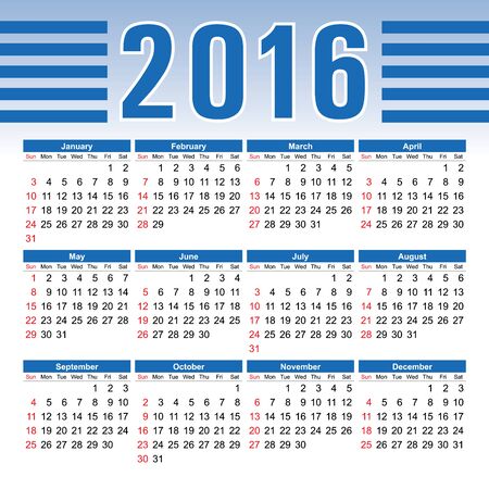 2016 year calendar englishのイラスト素材