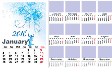 2016 year months english calendarのイラスト素材