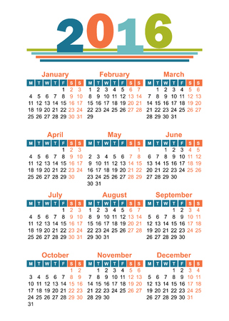 2016 year calendar englishの写真素材