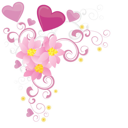 pink heart with flowers and butterfly isolated on whiteのイラスト素材