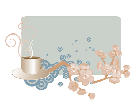 hot drink cup with blossom tree branch の写真素材