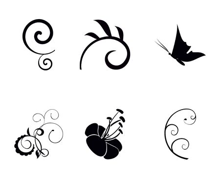 butterfly flower silhouette setのイラスト素材