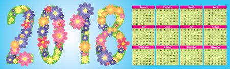 color flowers 2018 year calendar vectorのイラスト素材