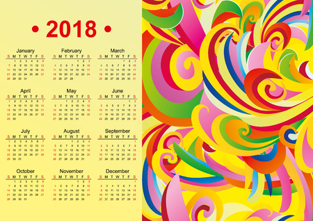 Yellow vector English calendar 2018 yearのイラスト素材