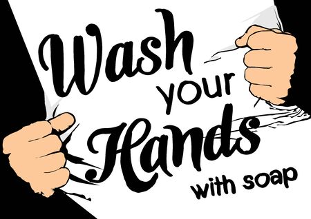 strong man arms with wash your hands letteringのイラスト素材