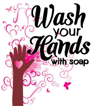 wash your hands with soap lettering posterのイラスト素材
