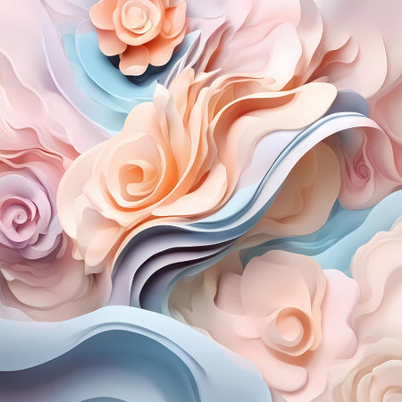 abstract flowers and waves pastel colors backgroundの素材