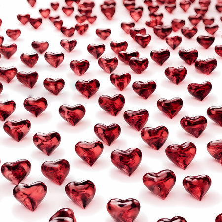 Red hearts on a white background patternの素材