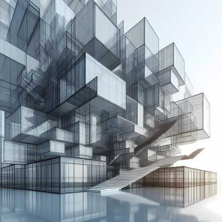 Abstract architectural 3D render of modern architecture. Architectural background.の素材