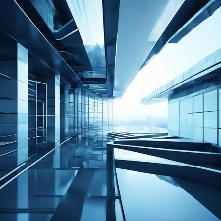 Abstract blue interior of modern office building. 3D Rendering.の素材