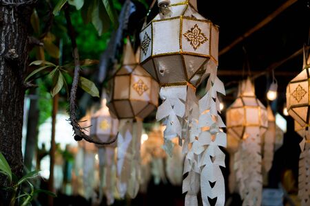 Lanterns in Thai temple, Chiang Maiの写真素材