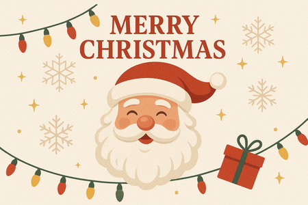 Merry Christmas and Happy New Year greeting card with Santa Claus. Vector illustration.の写真素材