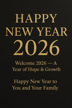 Happy New Year 2026 text on a black background with space for textの写真素材