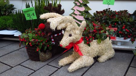 Decorative Christmas Reindeer made of Hayの写真素材