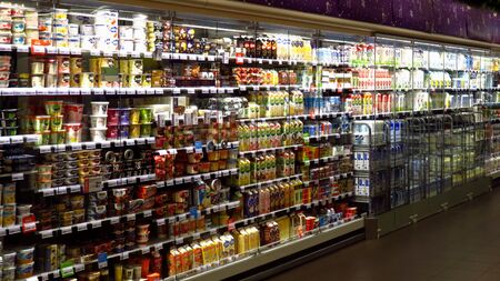 Large Dairy Section in Supermarketのeditorial素材