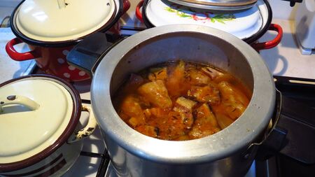 Preparing Romanian Cabbage Rolls (Sarmale)の写真素材